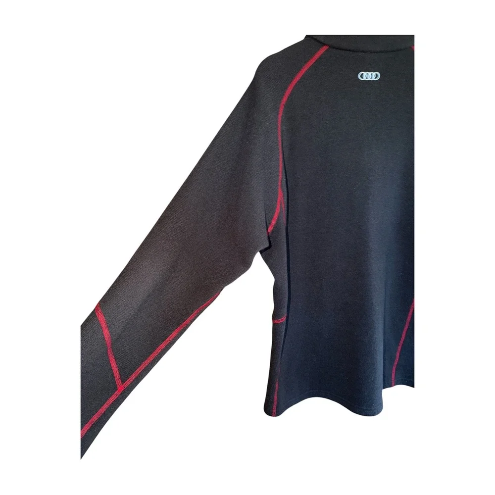 Audi Sport Mens L Quarter Zip Fleece Pullover Black Red Contrast Stitch